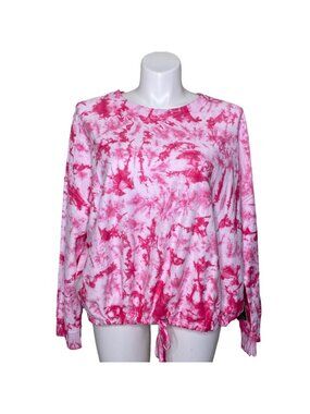 DKNY Sport NWT $69 Women's Pink Tie-Dye Drawstring Hem Long Sleeve Top, Size 3X